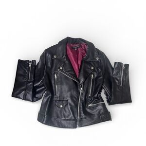 Love Tree Black Leather Jacket with Pink Interior